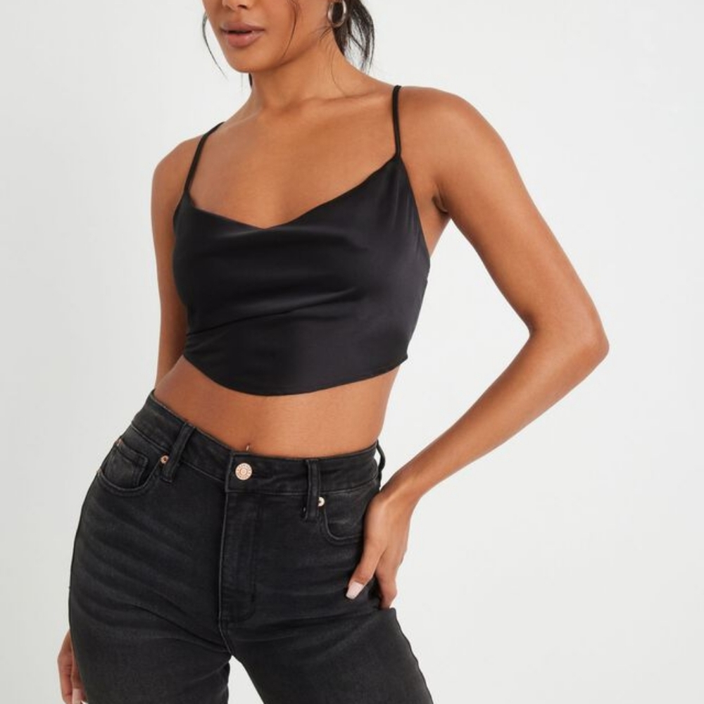 Steffa Satin Cowl Hankerchief Cami in Fern Green